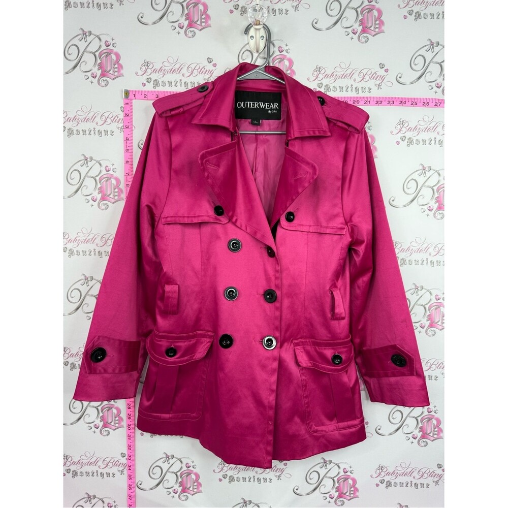 Outerwear by Lisa jacket coat buttons Hot Pink Double-Breasted Trench Coat